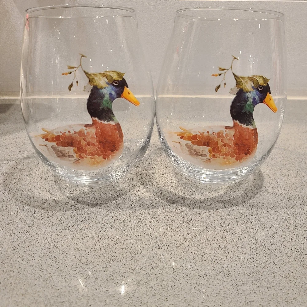 Pier 1 Animal Print Stemless Wine Glasses Set